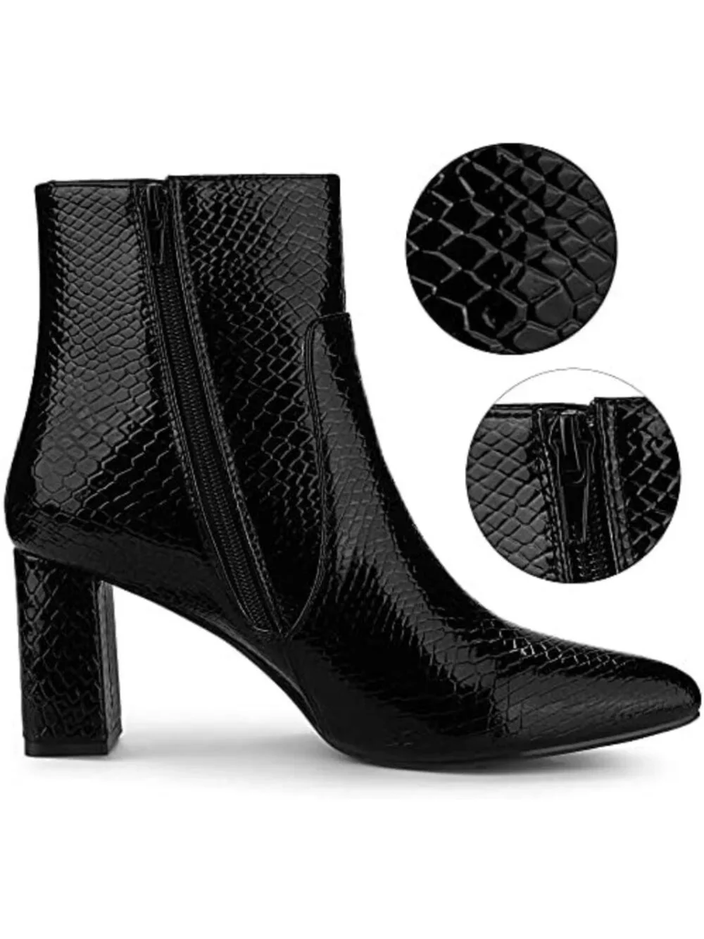 Snakeskin Print Chunky High Heel Ankle Boots for Halloween Costumes & Fashion